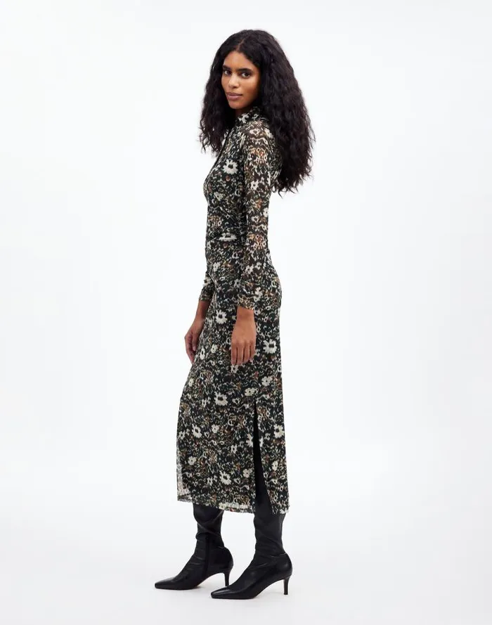 Women LongSleeve Polo Midi Dress In Floral Mossy Umber Madewell Dresses