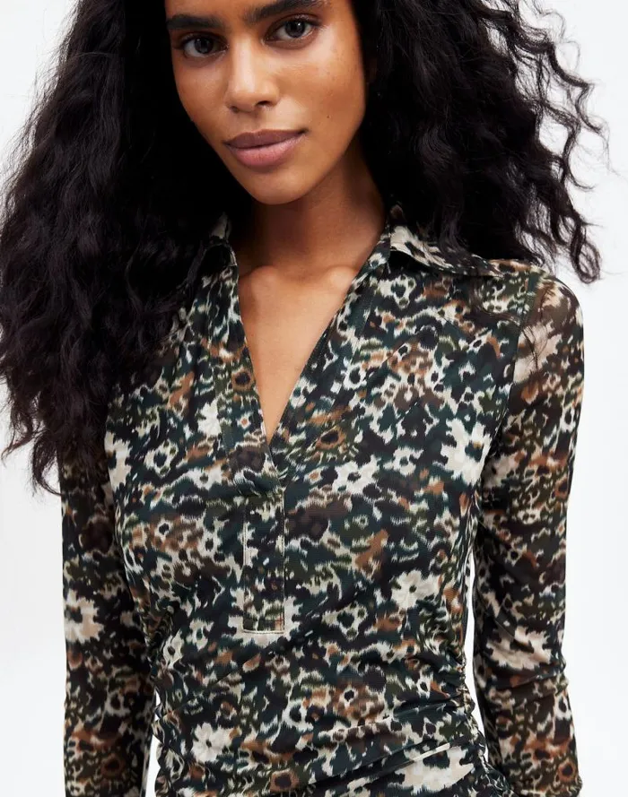Women LongSleeve Polo Midi Dress In Floral Mossy Umber Madewell Dresses