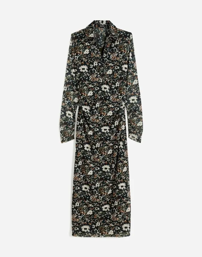 Women LongSleeve Polo Midi Dress In Floral Mossy Umber Madewell Dresses