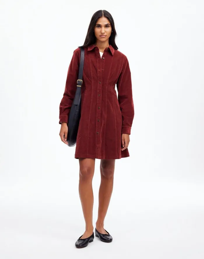 Women LongSleeve Seamed Mini Dress Cabernet Madewell Dresses