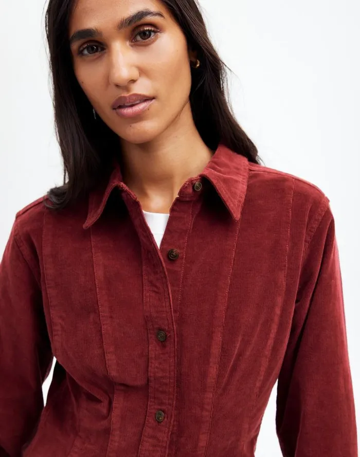 Women LongSleeve Seamed Mini Dress Cabernet Madewell Dresses