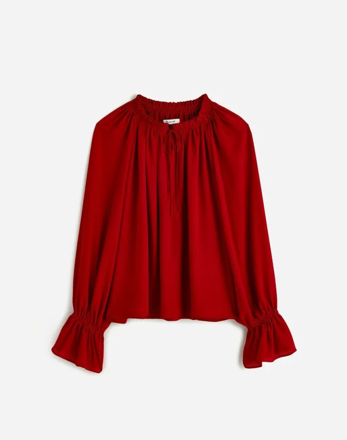 Women LongSleeve TieNeck Top Crimson Berry Madewell Tops and Shirts