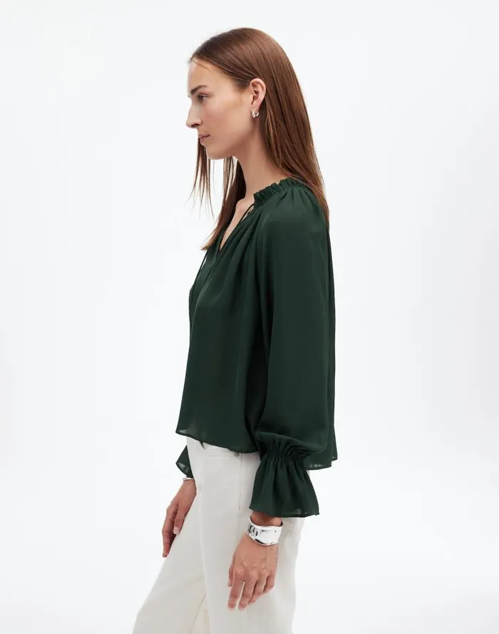 Women LongSleeve TieNeck Top Luxury Forest Madewell Tops and Shirts