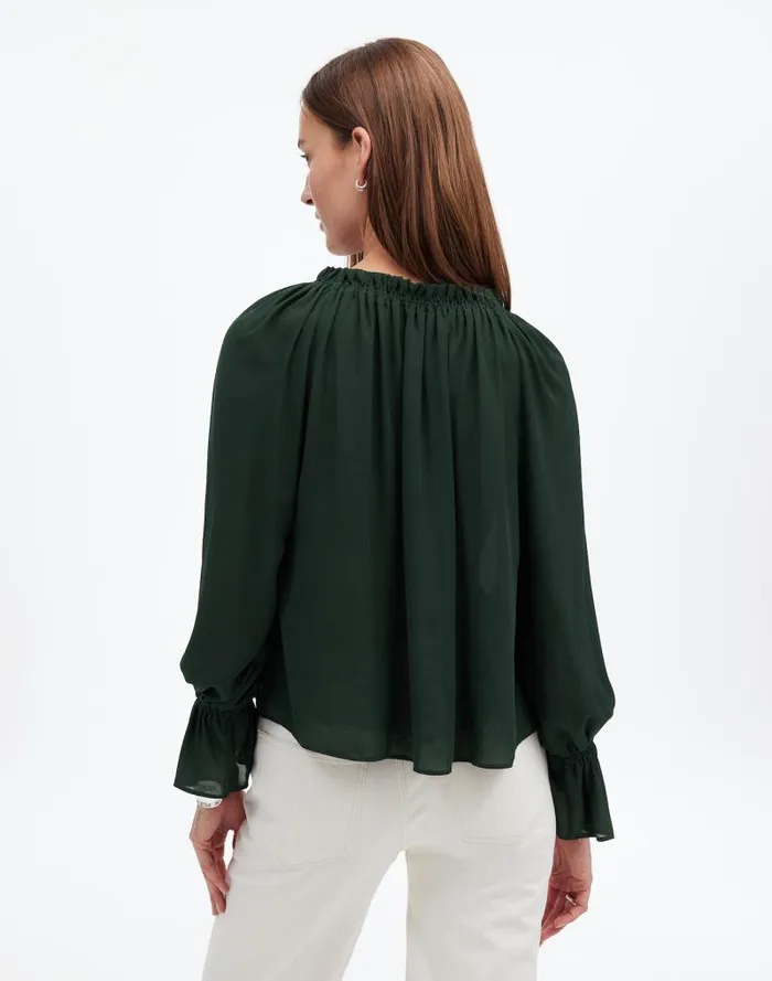 Women LongSleeve TieNeck Top Luxury Forest Madewell Tops and Shirts