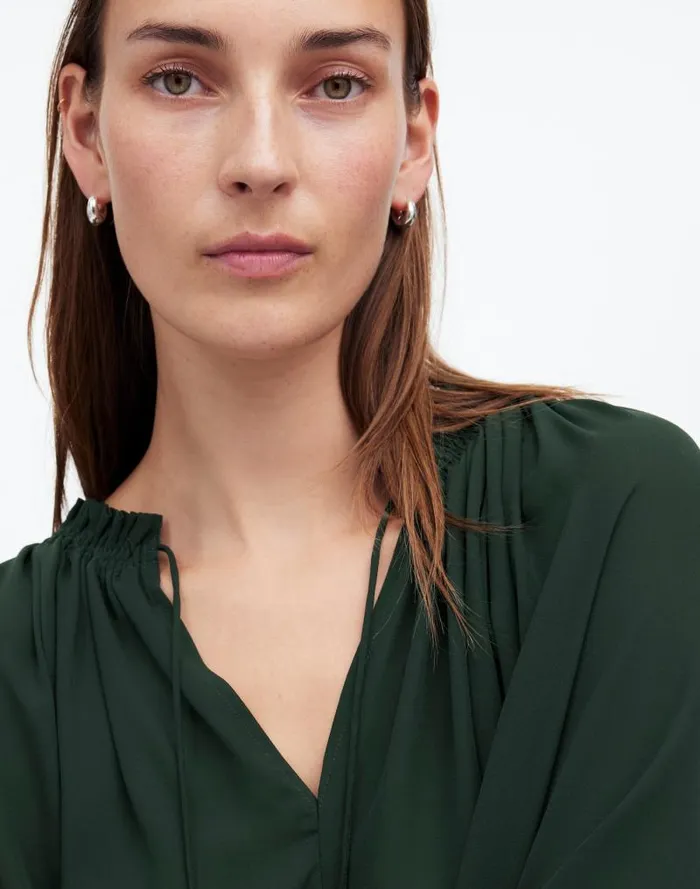 Women LongSleeve TieNeck Top Luxury Forest Madewell Tops and Shirts