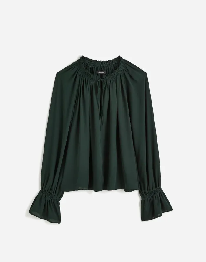 Women LongSleeve TieNeck Top Luxury Forest Madewell Tops and Shirts