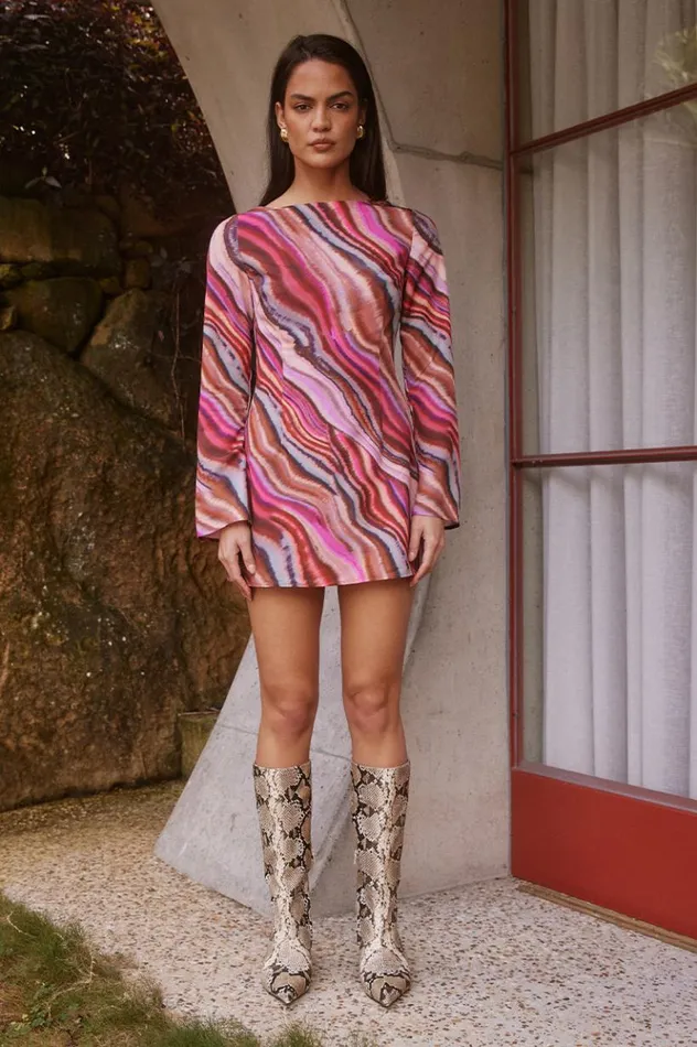 Women Long Sleeved Dresses Runaway The Label HERLANI MINI DRESS Apostle Print