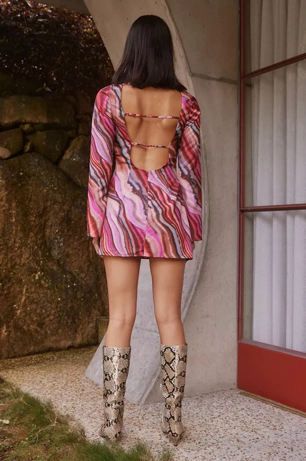 Women Long Sleeved Dresses Runaway The Label HERLANI MINI DRESS Apostle Print