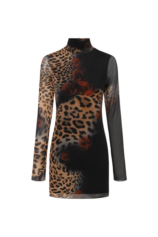 Women Long Sleeved Dresses Runaway The Label JORDI MINI DRESS Black Leopard