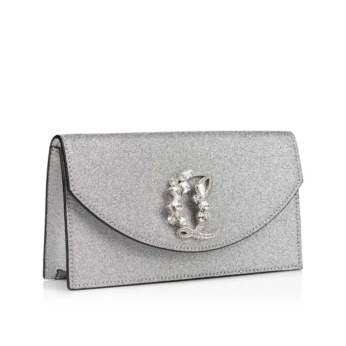 Women Loubi54 Clutch 8211 Glittered Calf Leather And Strass Queeny 8211 Silver Silver Christian Louboutin Crossbody Bags