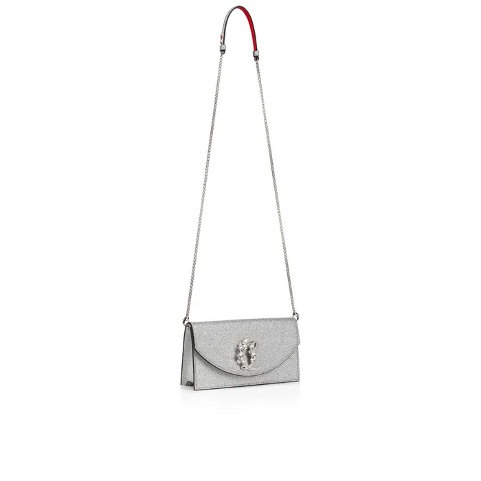 Women Loubi54 Clutch 8211 Glittered Calf Leather And Strass Queeny 8211 Silver Silver Christian Louboutin Crossbody Bags