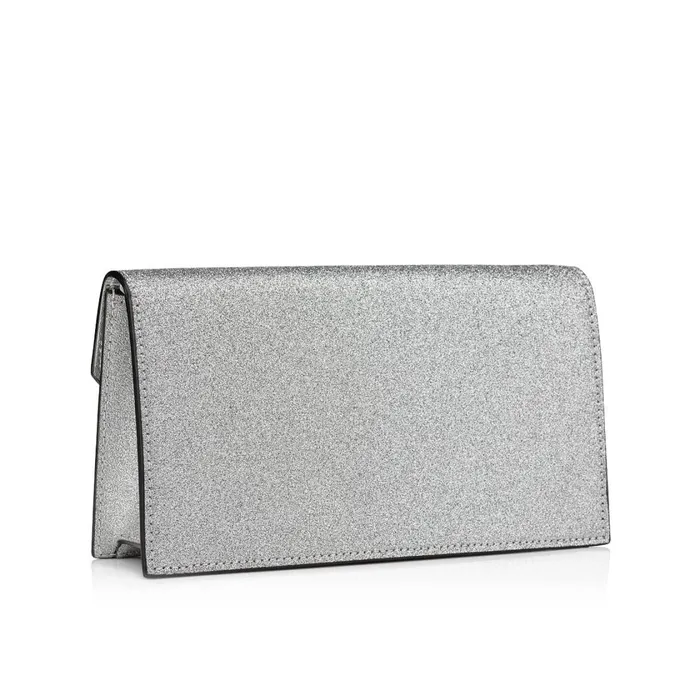 Women Loubi54 Clutch 8211 Glittered Calf Leather And Strass Queeny 8211 Silver Silver Christian Louboutin Crossbody Bags