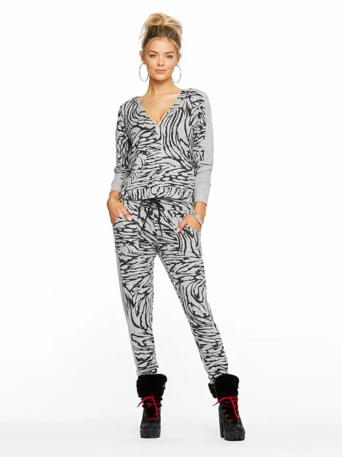 Women Loungewear Jessica Simpson Ronnie Jogger In Heather Grey Zebra Stripe Heather Grey Zebra Stripe