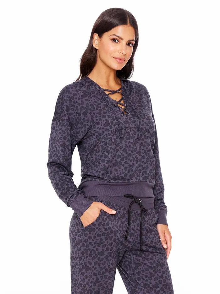 Women Loungewear Jessica Simpson Sunnyside Hoodie In Black Painted Leopard Black Painted Leopard
