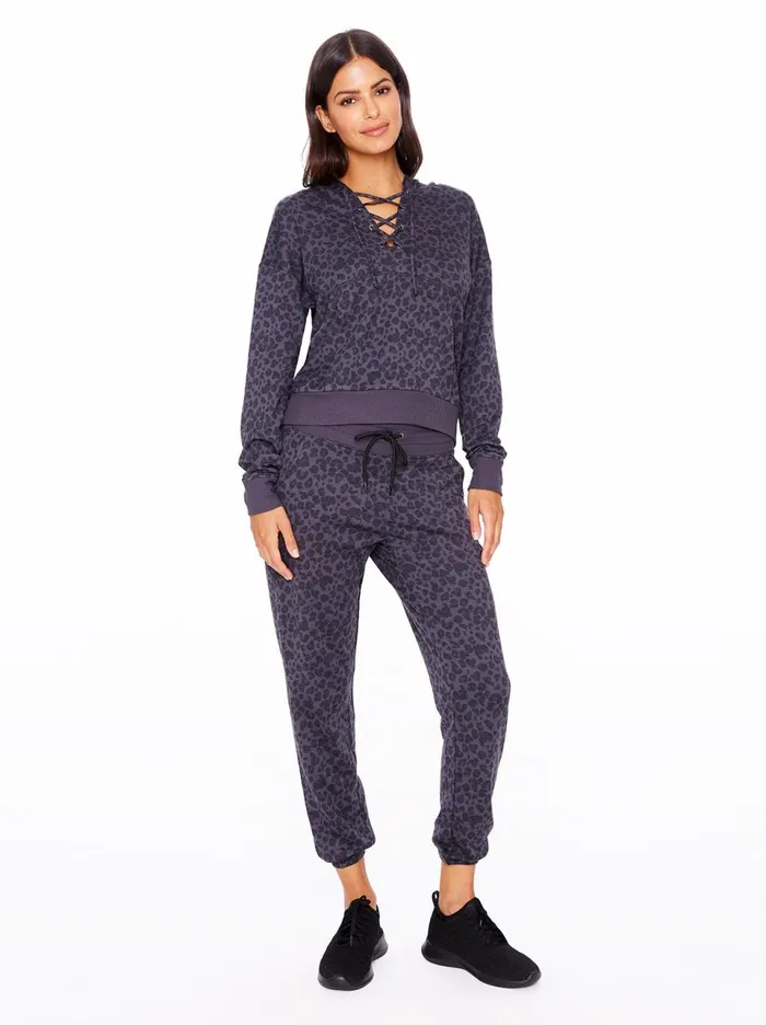 Women Loungewear Jessica Simpson Sunnyside Hoodie In Black Painted Leopard Black Painted Leopard