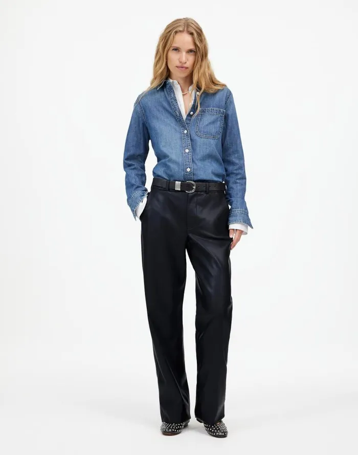 Women LowSlung Baggy Pants In Faux Leather Black Madewell Pants