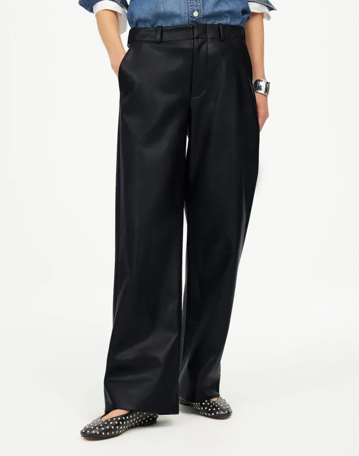 Women LowSlung Baggy Pants In Faux Leather Black Madewell Pants