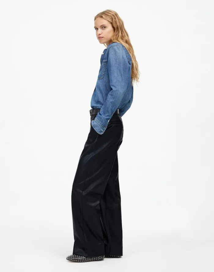 Women LowSlung Baggy Pants In Faux Leather Black Madewell Pants