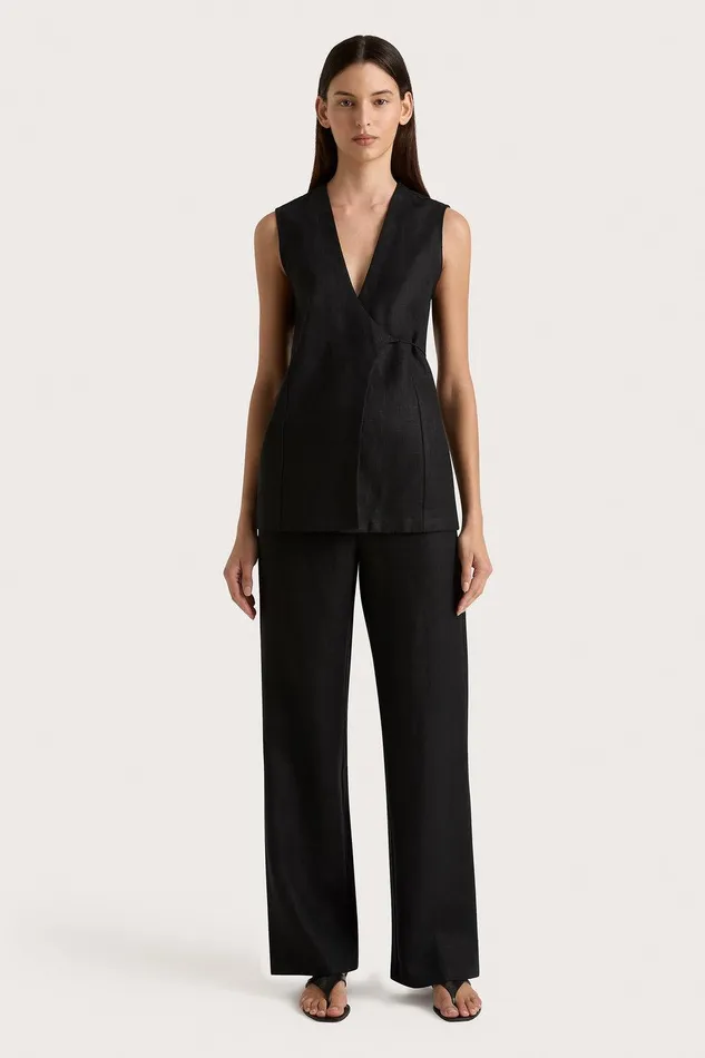 Women Lulea Wrap Vest Black Faithfull The Brand Tops