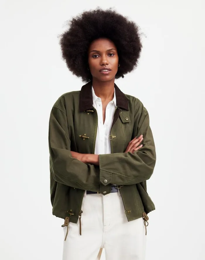 Women Madewell X Alpha Industries Waxed Cotton Car Coat Cargo Olive Madewell Coats Jackets