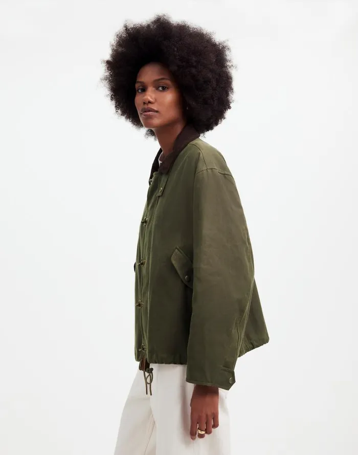 Women Madewell X Alpha Industries Waxed Cotton Car Coat Cargo Olive Madewell Coats Jackets