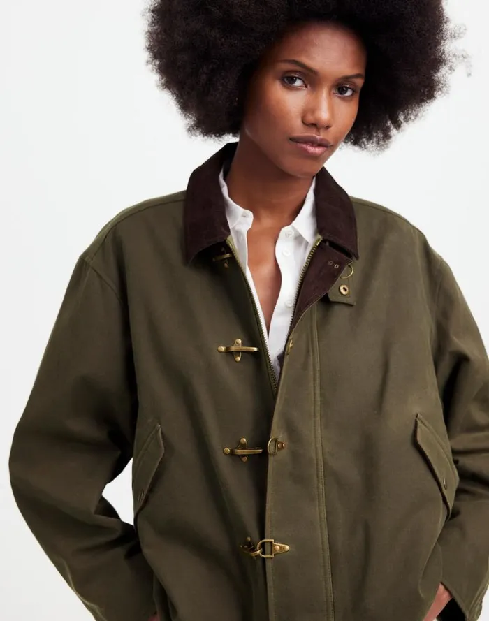 Women Madewell X Alpha Industries Waxed Cotton Car Coat Cargo Olive Madewell Coats Jackets