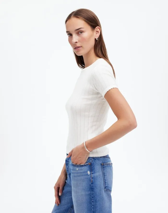 Women Madewell X LESET Pointelle SlimFit Tee White Madewell Tees