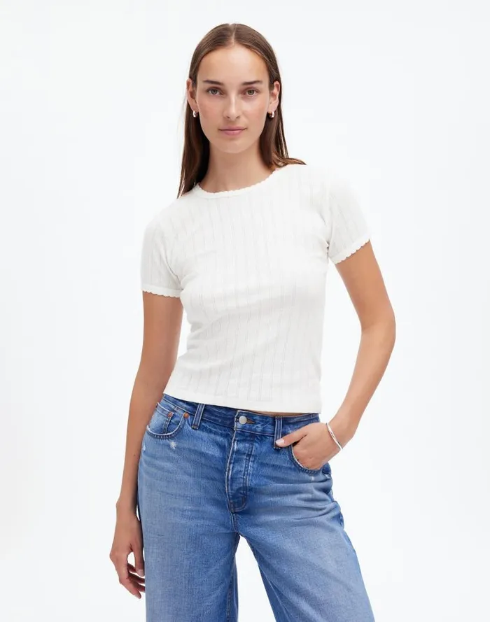 Women Madewell X LESET Pointelle SlimFit Tee White Madewell Tees