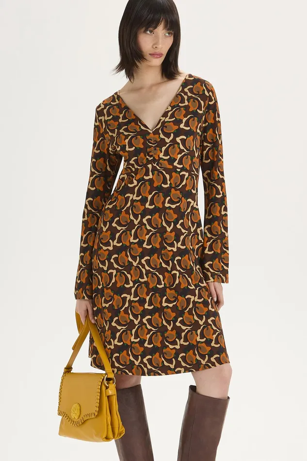 Women Malparmi Dresses Camoleaves Jersey Dress Orangeblackbrown