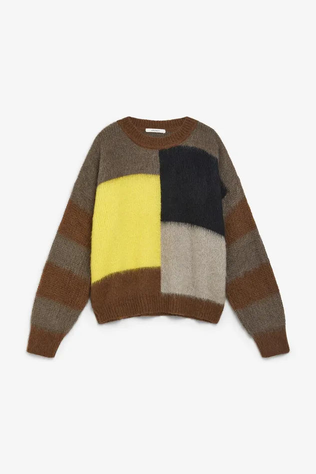 Women Malparmi Knitwear Inlay Patch Mohair Sweater Brownmulticolour