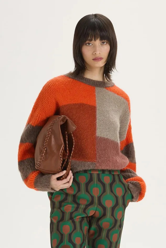 Women Malparmi Knitwear Inlay Patch Mohair Sweater Rustmulticolour