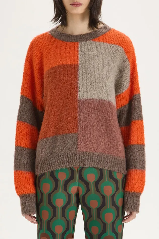 Women Malparmi Knitwear Inlay Patch Mohair Sweater Rustmulticolour