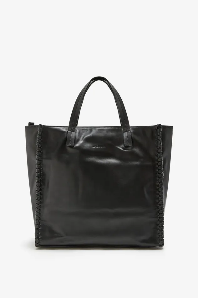 Women Malparmi Shopping Bag Leather Tress Shopping Bag Black