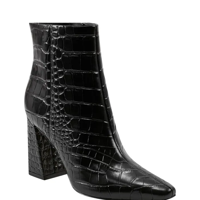 Women Marc Fisher Booties Yanara Heeled Bootie Black Croco Leather