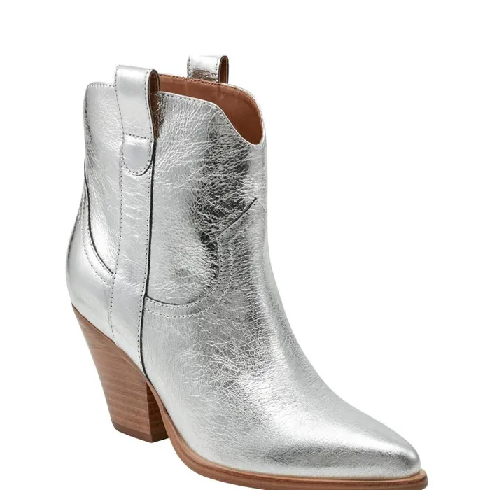 Women Marc Fisher Boots and Booties Marlie Western Bootie Silver Leather