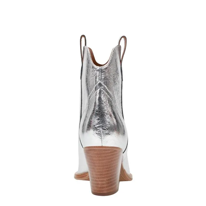 Women Marc Fisher Boots and Booties Marlie Western Bootie Silver Leather
