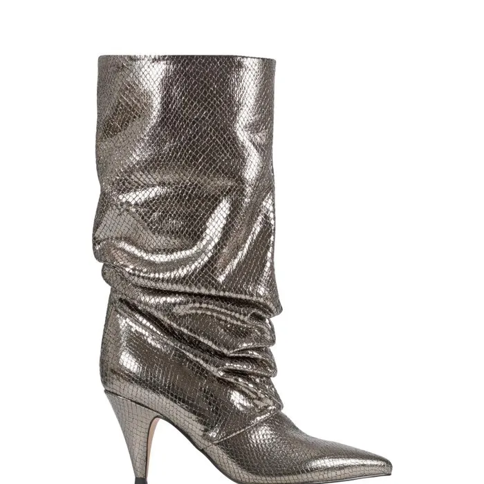 Women Marc Fisher Boots and Booties Paityn Scrunch Dress Boot Pewter Leather