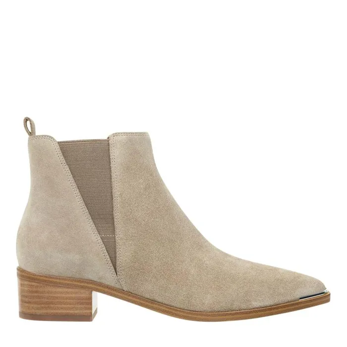 Women Marc Fisher Boots and Booties Yale Pointy Toe Chelsea Bootie Taupe Suede