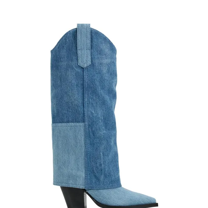 Women Marc Fisher Boots Harlo Foldover Western Boot Denim