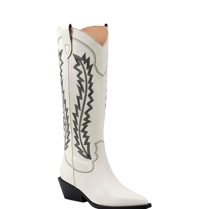 Women Marc Fisher Boots Roselle Western Boot Chic Cream Leather