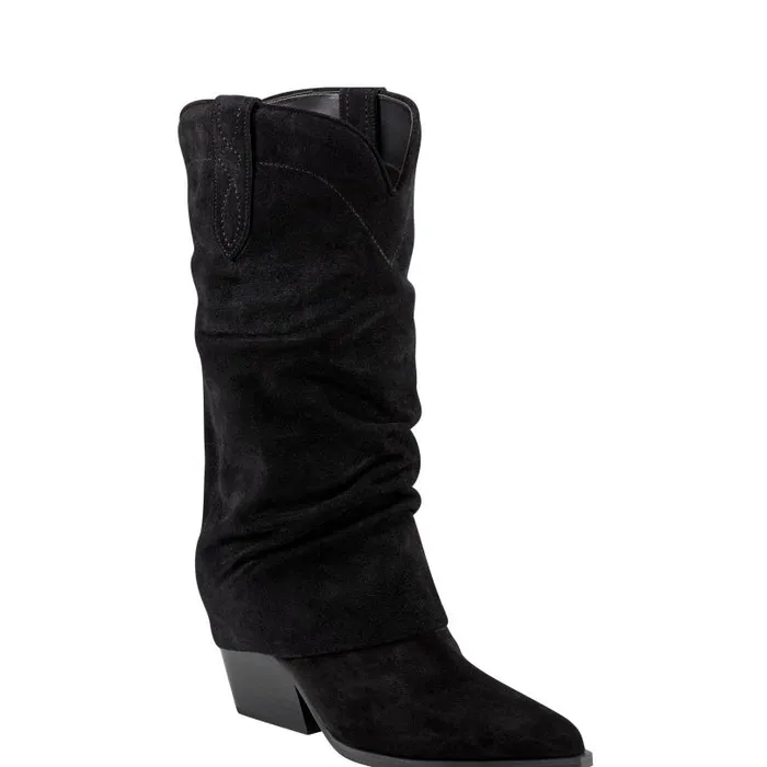 Women Marc Fisher Casual Boots Calysta Block Heel Pointy Toe Boot Black