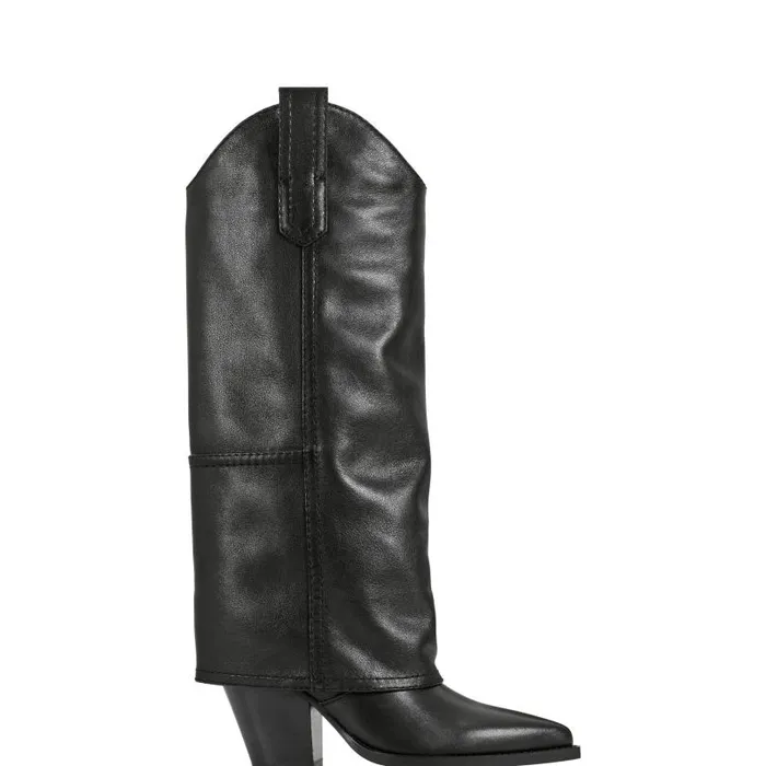 Women Marc Fisher Casual Boots Harlo Foldover Western Boot Black Leather