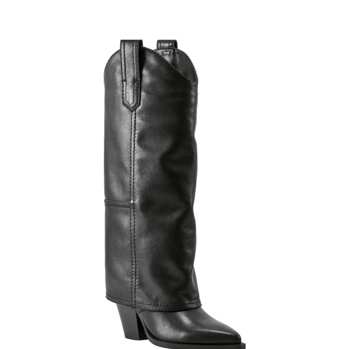 Women Marc Fisher Casual Boots Harlo Foldover Western Boot Black Leather