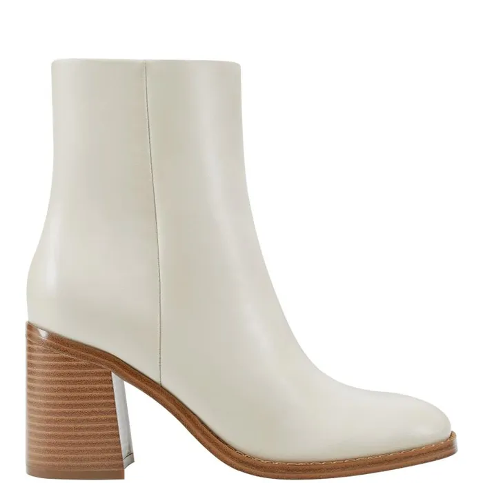 Women Marc Fisher Dress Boots Lianna Sqaure Toe Block Heel Dress Bootie Ivory Leather