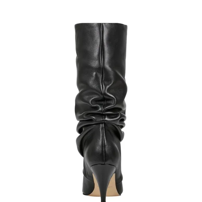 Women Marc Fisher Dress Boots Paityn Scrunch Dress Boot Black Leather