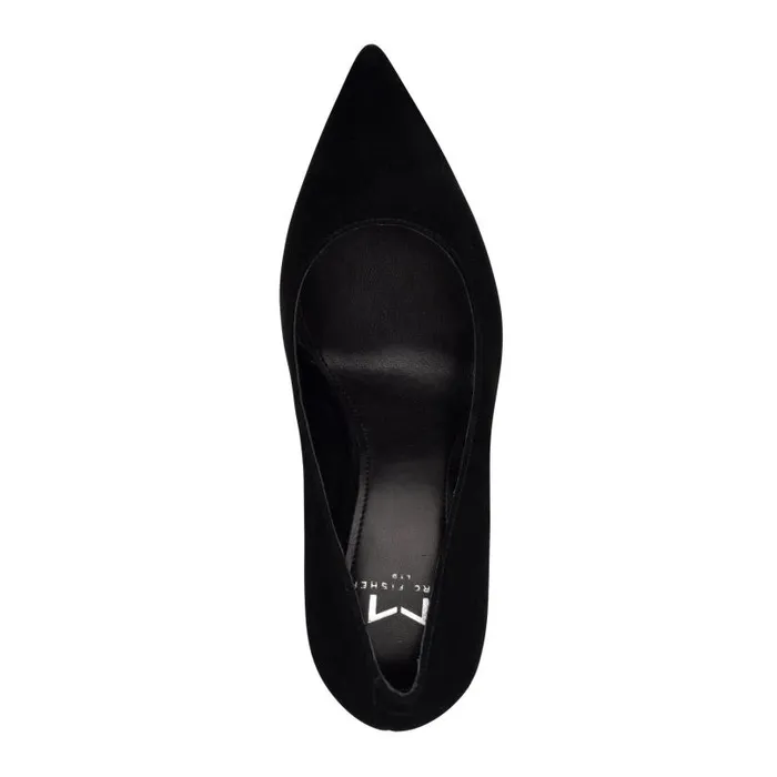 Women Marc Fisher Heels and Pumps Abilene Block Heel Pointy Toe Pump Black Suede