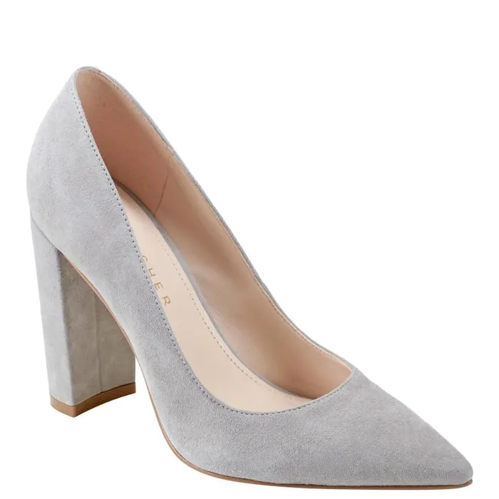 Women Marc Fisher Heels and Pumps Abilene Block Heel Pointy Toe Pump Light Grey Suede