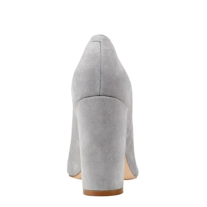 Women Marc Fisher Heels and Pumps Abilene Block Heel Pointy Toe Pump Light Grey Suede