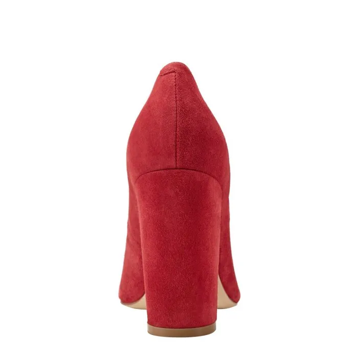 Women Marc Fisher Heels and Pumps Abilene Block Heel Pointy Toe Pump Medium Red Suede