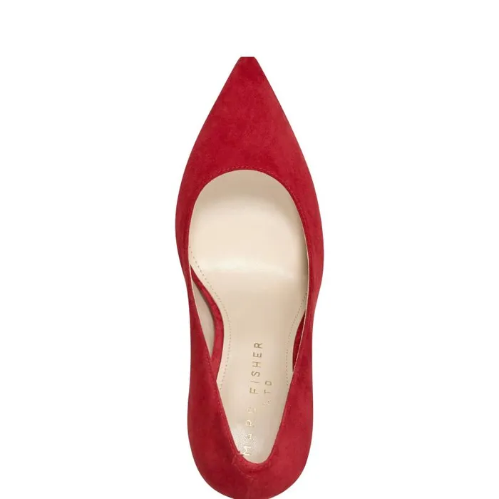 Women Marc Fisher Heels and Pumps Abilene Block Heel Pointy Toe Pump Medium Red Suede